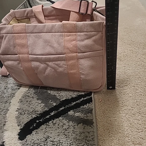 Baby Pink Corduroy Womens Tote Bag Collapsible Crossbody Purse - Picture 7 of 14
